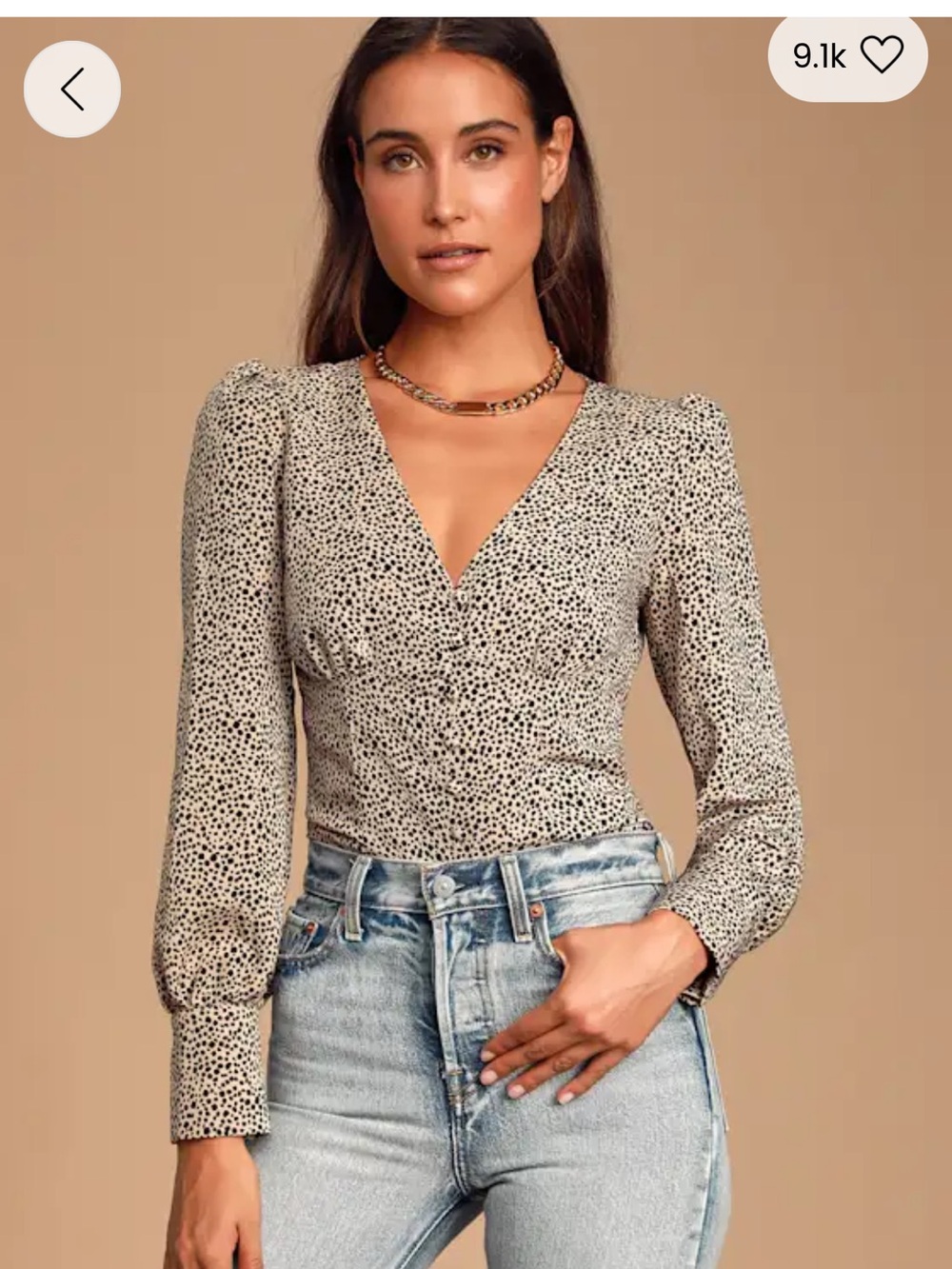 Lulu's Cream Speckled V-Neck Button-Front Top